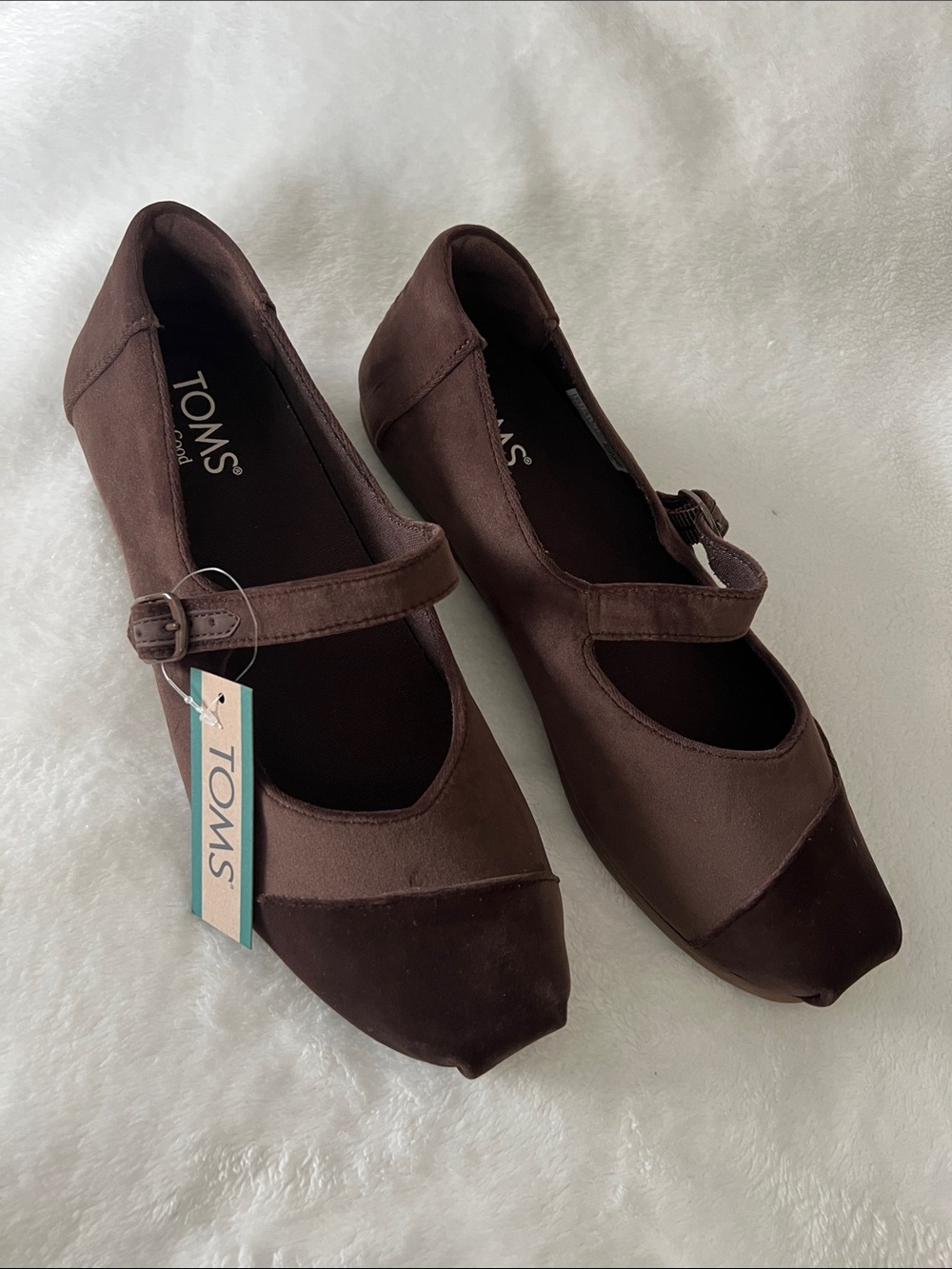 Toms Brown Suede Mary Jane Flat with Buckle Strap